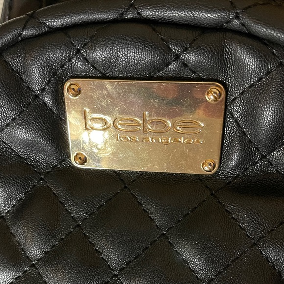 Bebe Quilted Black Mini Backpack with Gold Accents - Picture 2 of 9